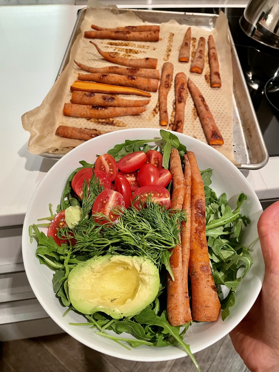Roasted Carrot Salad + Sweet Creamy Avocado Dressing - Healthy Easy Salad Recipe