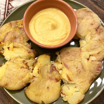 Smashed Potatoes + Curry Dipping Sauce - Healthy Dinner Recipe