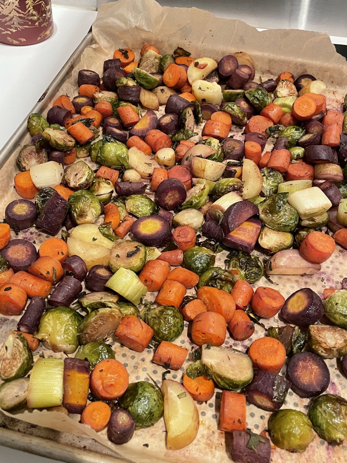 Herb Maple Roasted Carrots Brussels Easy Healthy Fall Winter Holiday REcipes