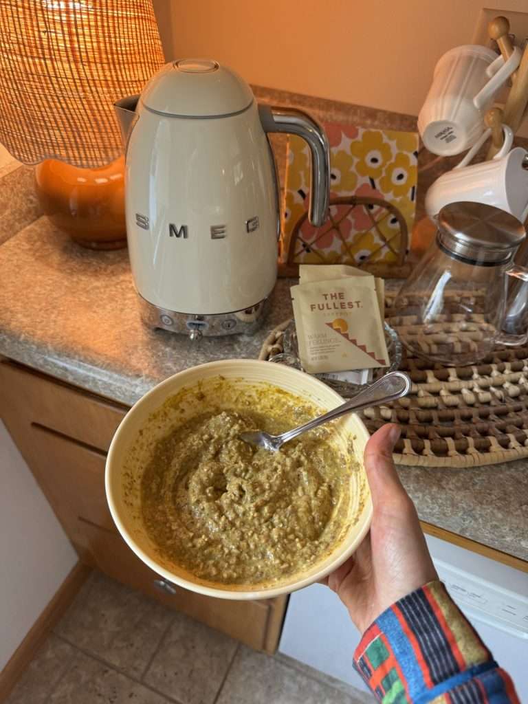 her healthy style go-to steel cut oats in a cute bowl